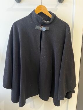 Women's Black Fleece Cape Jacket with Buckle Closure